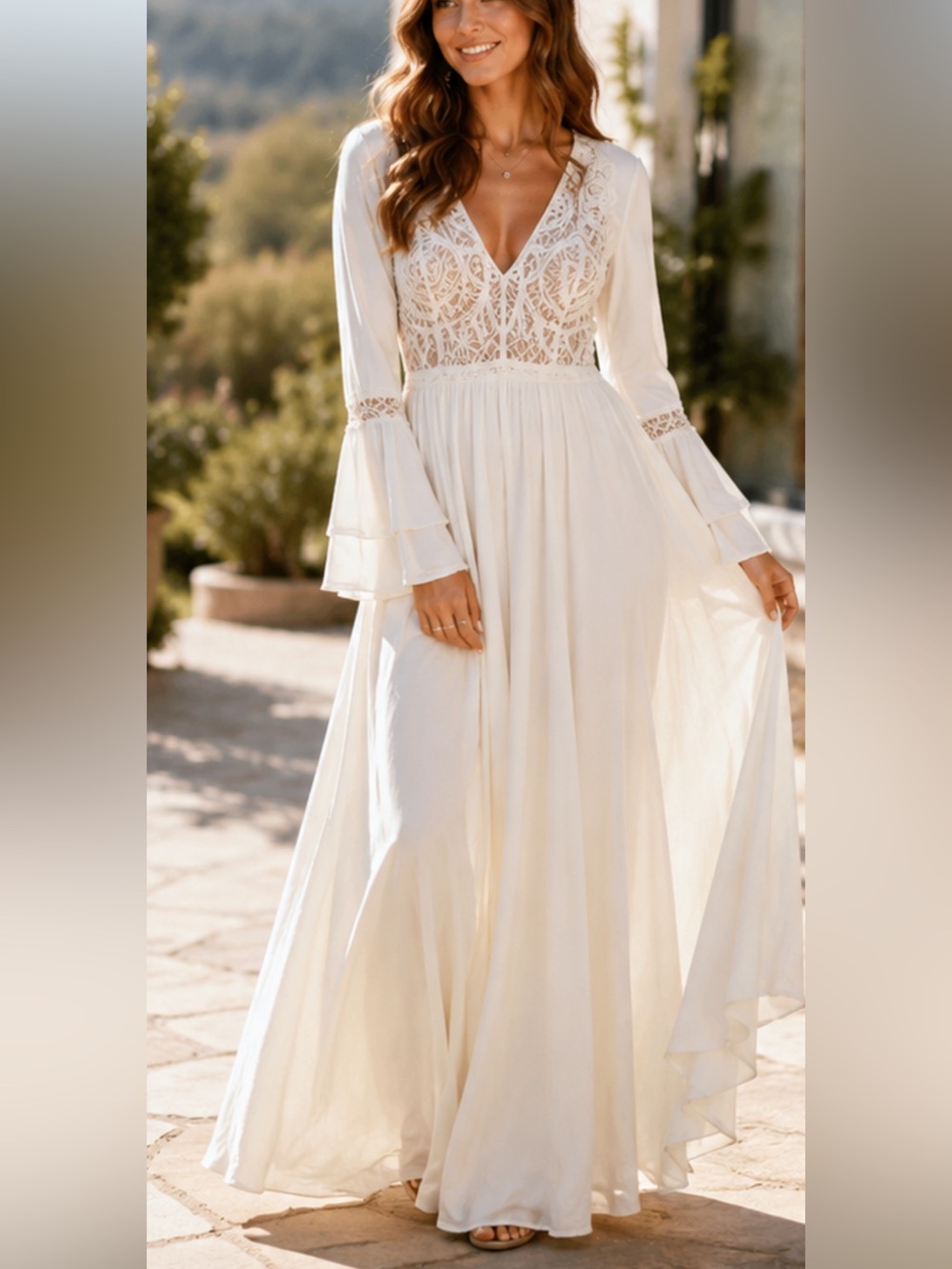 Lulu's Boho Ivory Lace Maxi Dress Size M | Bell Sleeves | Romantic Cottagecore